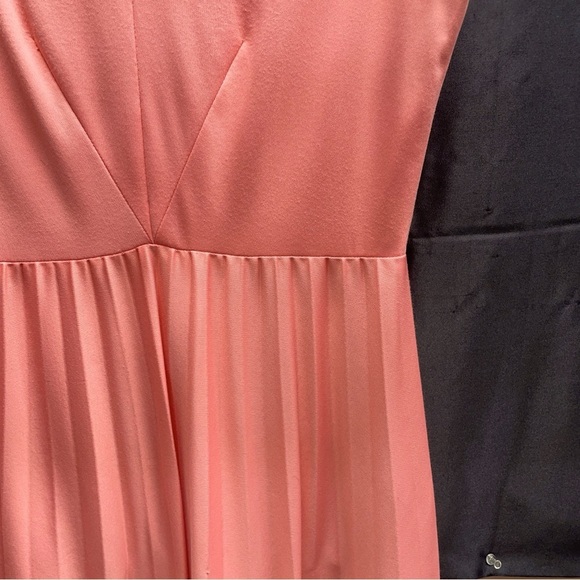 Vintage 1960s Orange V-Neck Sleeveless Pleated Dress With Sheer Tie Cape Sz M - Picture 6 of 8